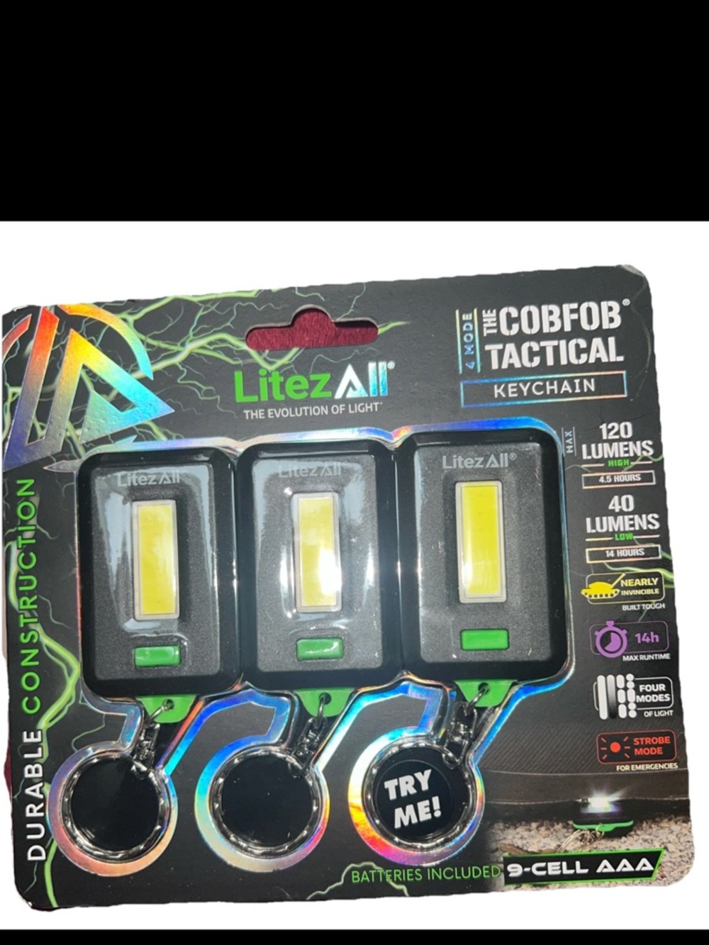 Litez All Tactical 4 Mode Keychains (3) LED Light Flashlight with Batteries New